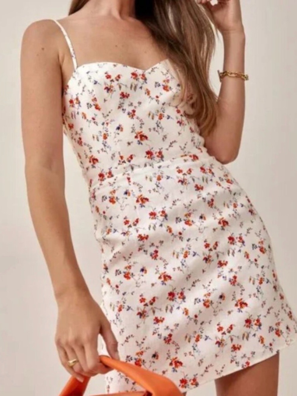 NWT Reformation Roarke Linen Dress (Gabrielle) Floral Spaghetti-Strap, Size 12
